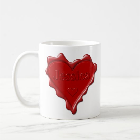 Jessica. Rode hartwijn, verzegeld met de naam Jess Koffiemok (Links)