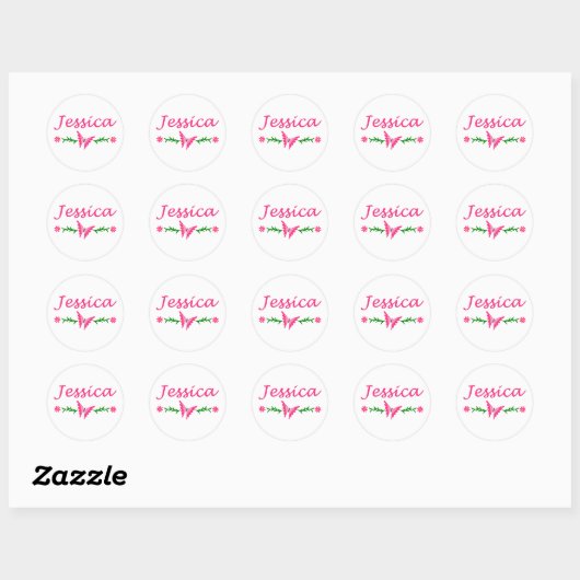 Jessica (roze vlinder) ronde sticker (Vel)