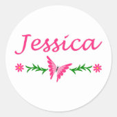 Jessica (roze vlinder) ronde sticker (Voorkant)