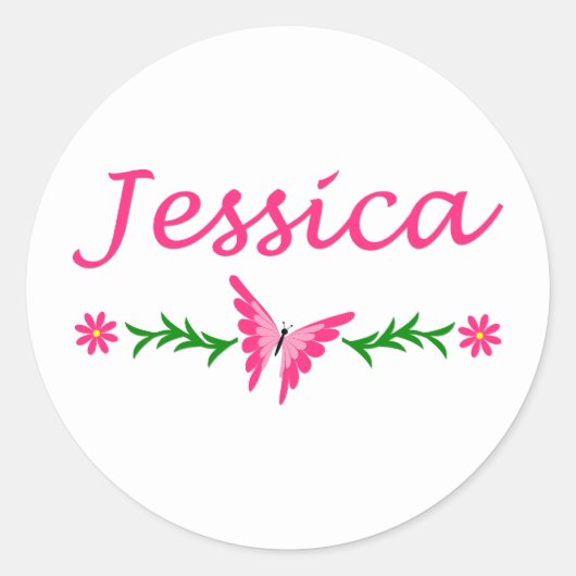 Jessica (roze vlinder) ronde sticker (Voorkant)