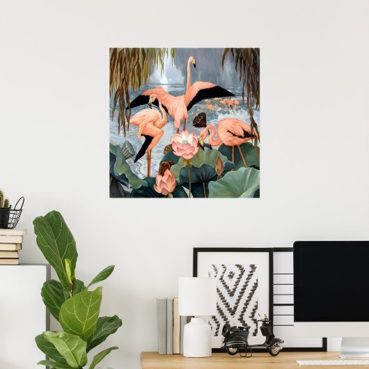 Jessie Arms Botke - Flamingos en lotus Poster (Thuiskantoor)