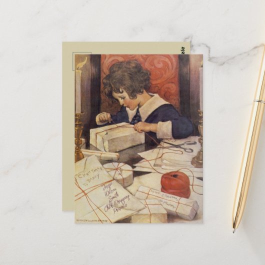 Jessie Wilcox Smith Child Wrapping Cadeaus Postc Briefkaart (Voorkant / Achterkant in situ)