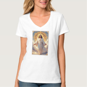 Jessus Ascends Christelijke V-hals T-shirt voor vr
