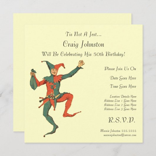 Jester Birthday Party Kaart (Voorkant / Achterkant)