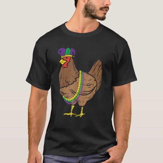 Jester Chicken Beads Mardi Gras Funny Farming Mann T-shirt (Voorkant)