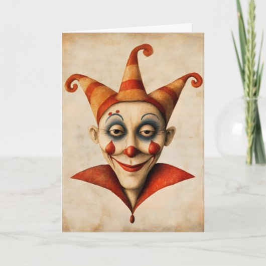 Jester Clown Retro Face Feestdagen Kaart (Voorkant)