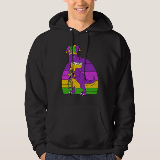 Jester Dinosaur Masquerade Mask Slapend Mardi Gra Hoodie (Voorkant)