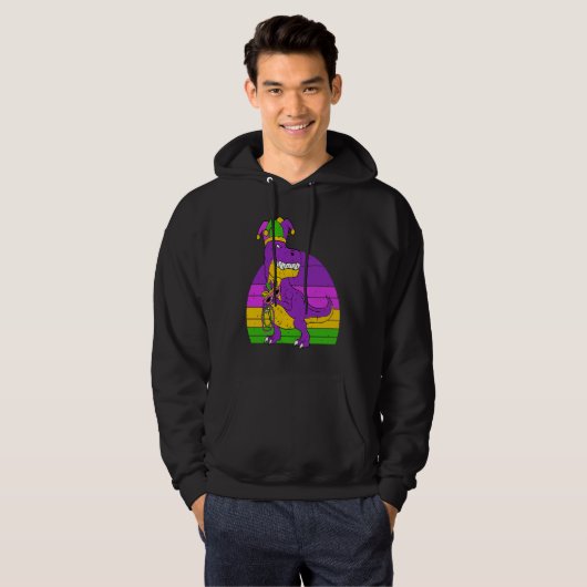 Jester Dinosaur Masquerade Mask Sleeping Mardi Gra Hoodie (Voorkant volledig)