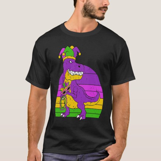 Jester Dinosaur Masquerade Mask Sleeping Mardi Gra T-shirt (Voorkant)