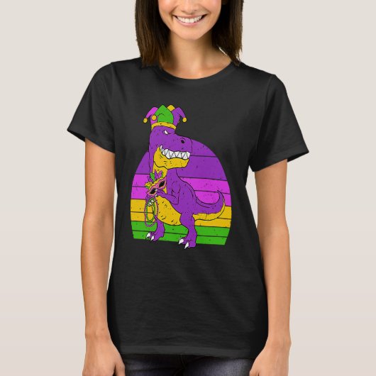 Jester Dinosaur Masquerade Mask Sleeping Mardi Gra T-shirt (Voorkant)