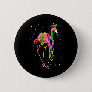 Jester Flamingo en kralen Mardi Gras Vet Dinsdag P Ronde Button 5,7 Cm