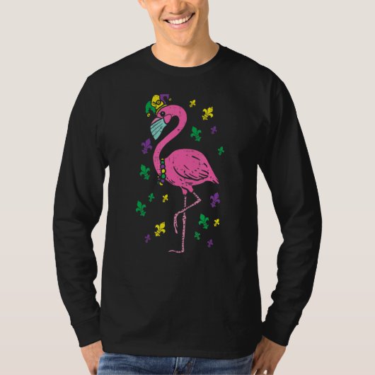Jester Flamingo Face Mask Mardi Gras Quarantine an T-shirt (Voorkant)