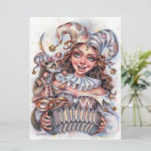 Jester Girl Music Ferret Clown Pet Fun Art Kaart (Staand voorkant)