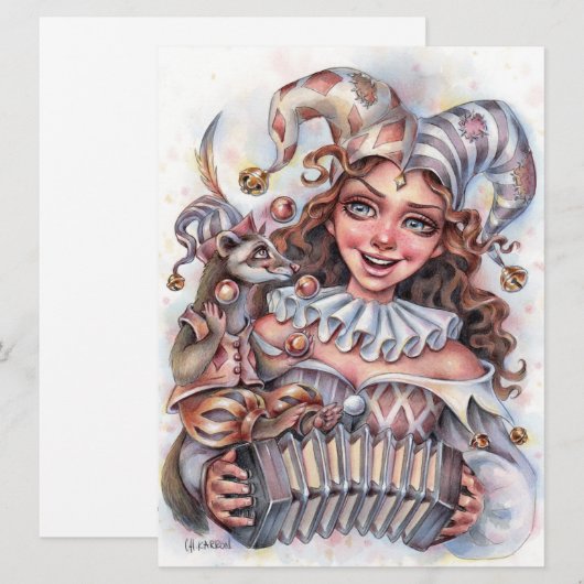 Jester Girl Music Ferret Clown Pet Fun Art Kaart (Voorkant / Achterkant)