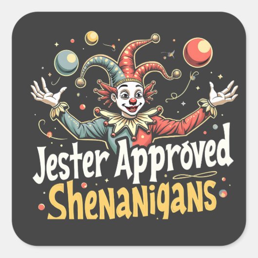 Jester Goedgekeurd Shenanigans Circus Clown Vierkante Sticker (Voorkant)