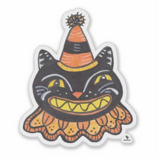 Jester Halloween  Hand getrokken Cat Sticker (Voorkant)