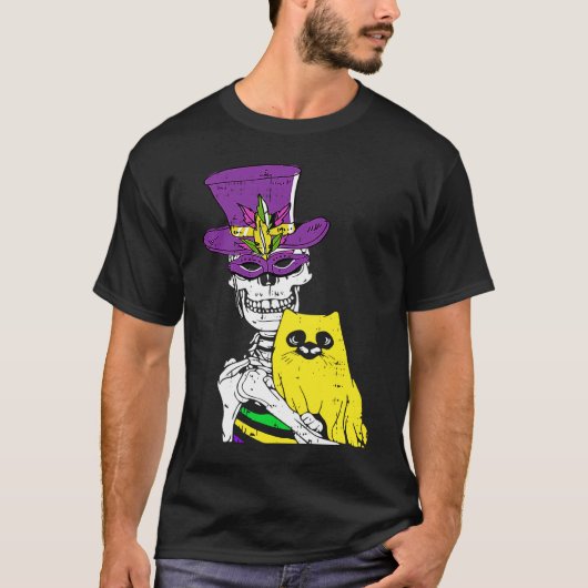 Jester Hat Skeleton Cat Mardi Gras Bones Carnival T-shirt (Voorkant)