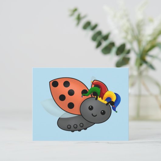 Jester Ladybug Classic Round Sticker Briefkaart (Staand voorkant)