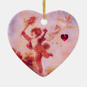 JESTER LOVE, CUPID VALENTIJN MONOGRAM Pink Ruby Keramisch Ornament
