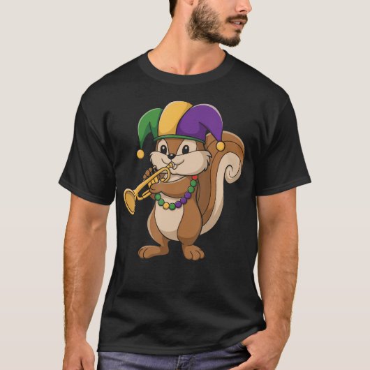 Jester Mardi Gras Squirrel Lovers Trumpet Beads Ca T-shirt (Voorkant)