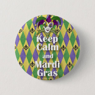 Jester Mask Blijf Kalmpjes en Mardi Gras Ronde Button 5,7 Cm