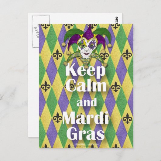 Jester Mask Keep Calm en Mardi Gras Briefkaart (Voorkant / Achterkant)