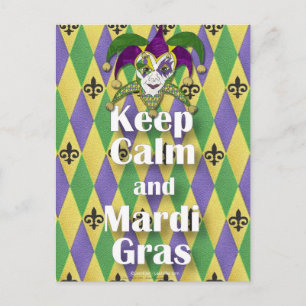 Jester Mask Keep Calm en Mardi Gras Briefkaart