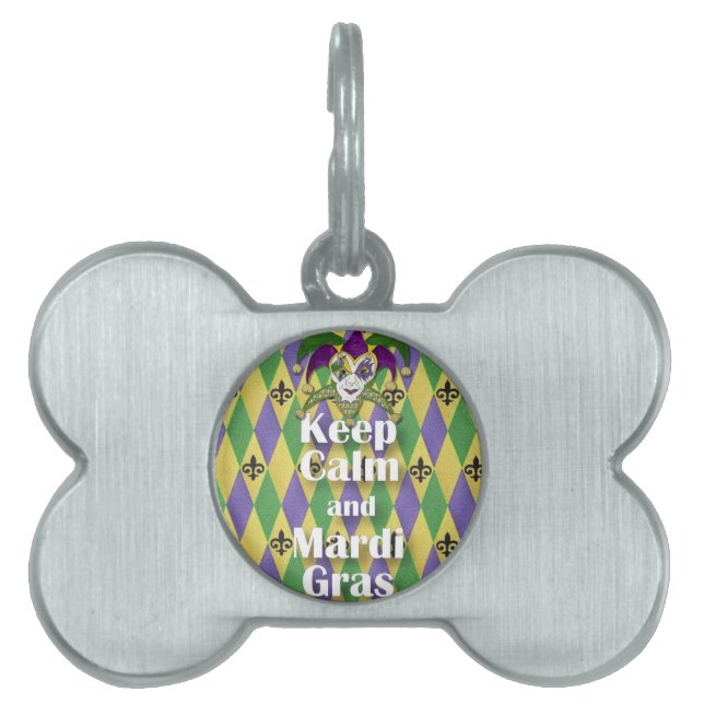 Jester Mask Keep Calm en Mardi Gras Huisdieren Naamplaatje (voorkant)