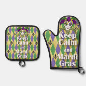 Jester Mask Keep Calm en Mardi Gras Ovenwant & Pannenlap Set (Voorkant)