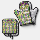 Jester Mask Keep Calm en Mardi Gras Ovenwant & Pannenlap Set (Voorkant / Achterkant)