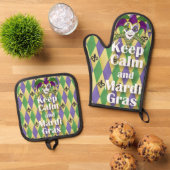 Jester Mask Keep Calm en Mardi Gras Ovenwant & Pannenlap Set (Top down)