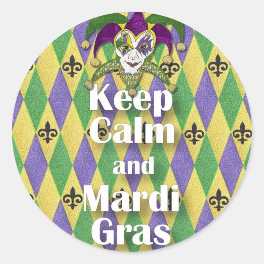 Jester Mask Keep Calm en Mardi Gras Ronde Sticker (Voorkant)