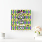 Jester Mask Keep Calm en Mardi Gras Vierkante Klok (Huis)
