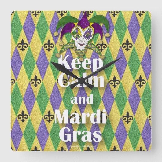 Jester Mask Keep Calm en Mardi Gras Vierkante Klok (Voorkant)