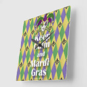 Jester Mask Keep Calm en Mardi Gras Vierkante Klok (Hoek)