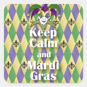 Jester Mask Keep Calm en Mardi Gras Vierkante Sticker