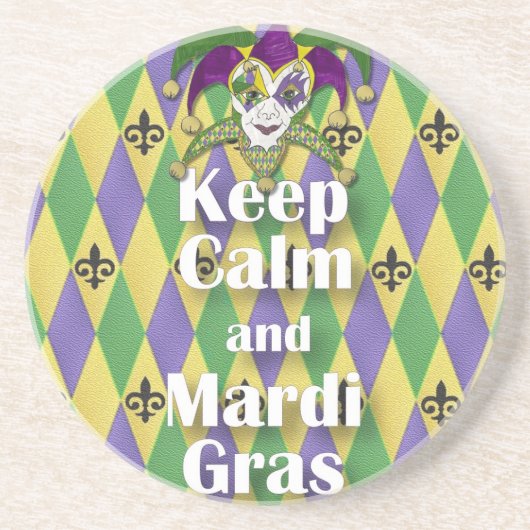 Jester Mask Keep Calm en Mardi Gras Zandsteen Onderzetter (Voorkant)