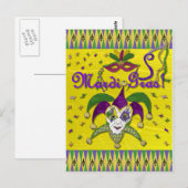 Jester Mask Mardi Gras Harlekijn Briefkaart (Voorkant / Achterkant)