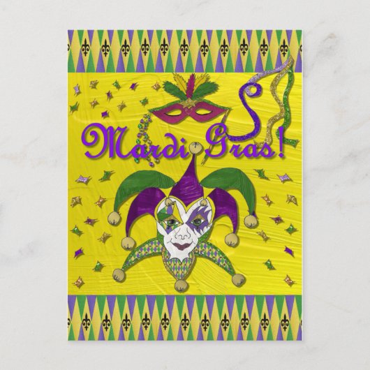 Jester Mask Mardi Gras Harlekijn Briefkaart (Voorkant)
