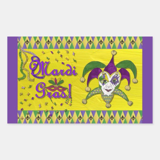 Jester Mask Mardi Gras Harlekijn Rechthoekige Sticker (Voorkant)