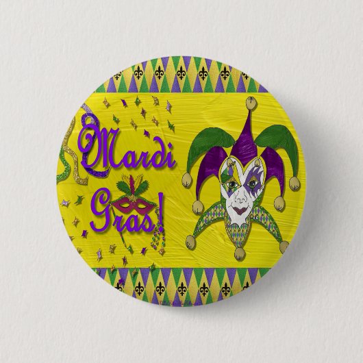 Jester Mask Mardi Gras Harlekijn Ronde Button 5,7 Cm (Voorkant)
