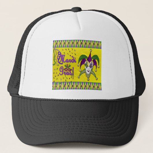 Jester Mask Mardi Gras Harlekijn Trucker Pet (Voorkant)