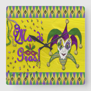 Jester Mask Mardi Gras Harlekijn Vierkante Klok