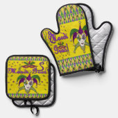 Jester Mask Mardi Gras Harlequin Ovenwant & Pannenlap Set (Voorkant / Achterkant)