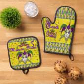 Jester Mask Mardi Gras Harlequin Ovenwant & Pannenlap Set (Top down)