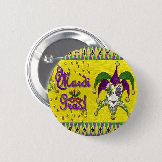 Jester Mask Mardi Gras Harlequin Ronde Button 5,7 Cm (Voorkant /achterkant)