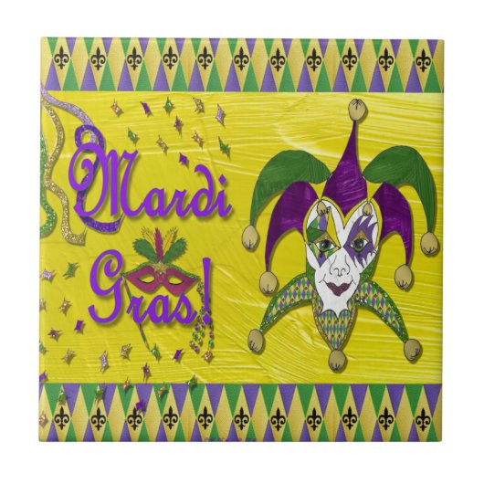 Jester Mask Mardi Gras Harlequin Tegeltje (Voorkant)