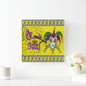 Jester Mask Mardi Gras Harlequin Vierkante Klok (Huis)