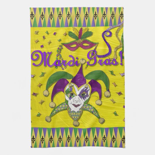 Jester Masker Mardi Gras Harlekijn Keukenhanddoeke Theedoek (Verticaal)