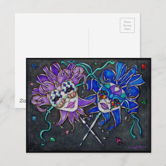 Jester-maskers voor comedy/tragedie briefkaart (Voorkant / Achterkant)